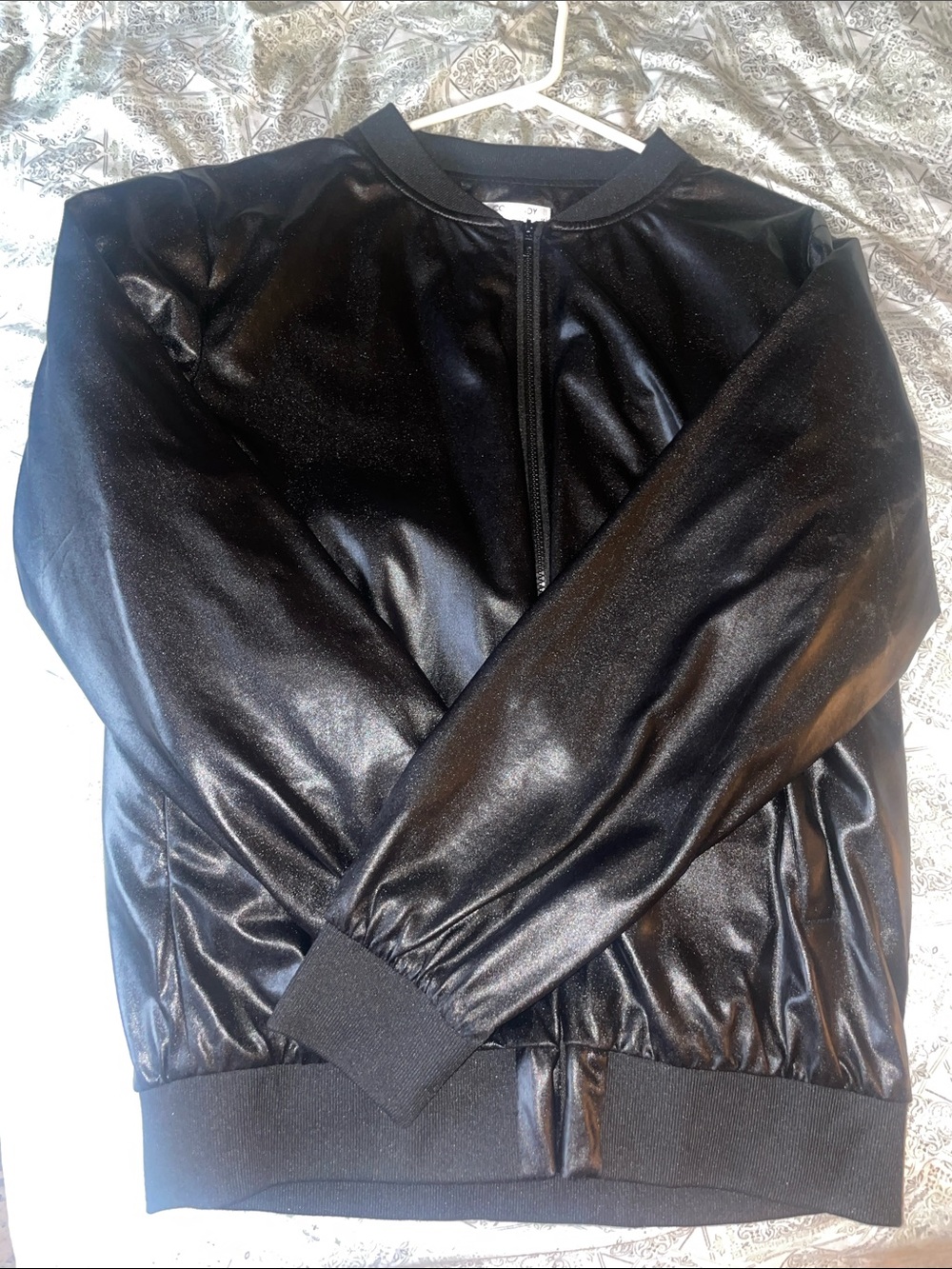 Black Faux Leather Bomber Jacket